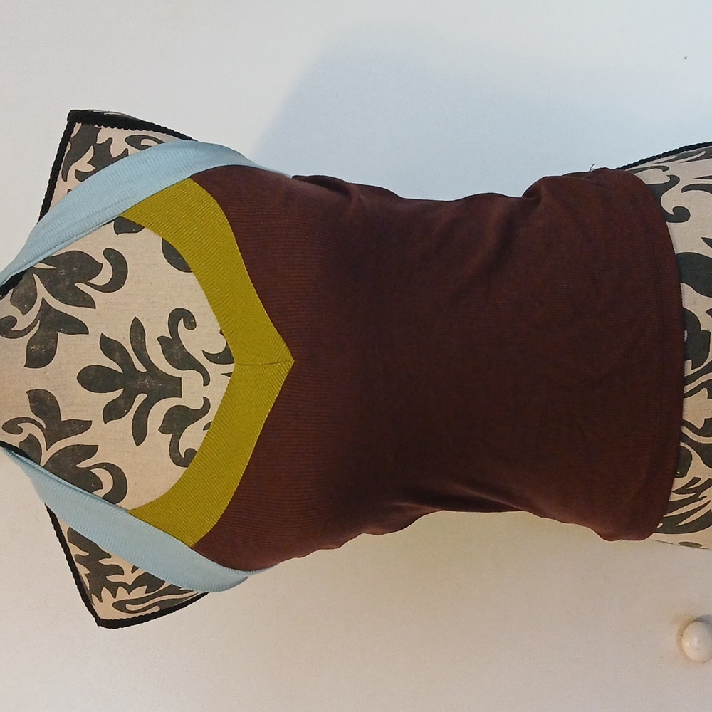 Brown Halter Top with Blue and Yellow Accents